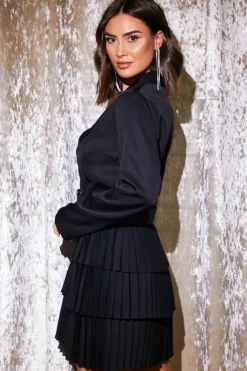 Clearance In the Style Blazer Dress With Pleated Skirt Black