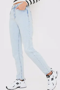 Outlet In the Style Bleach Wash Mom Jean Blue