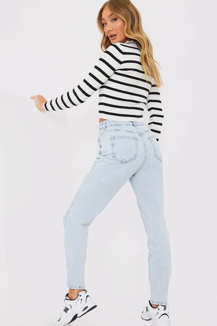 Outlet In the Style Bleach Wash Mom Jean Blue