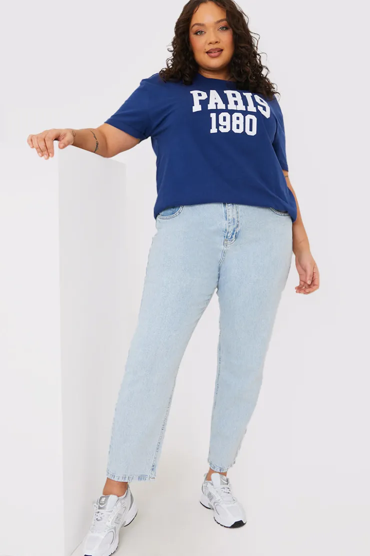 Outlet In the Style Bleach Wash Mom Jean Blue