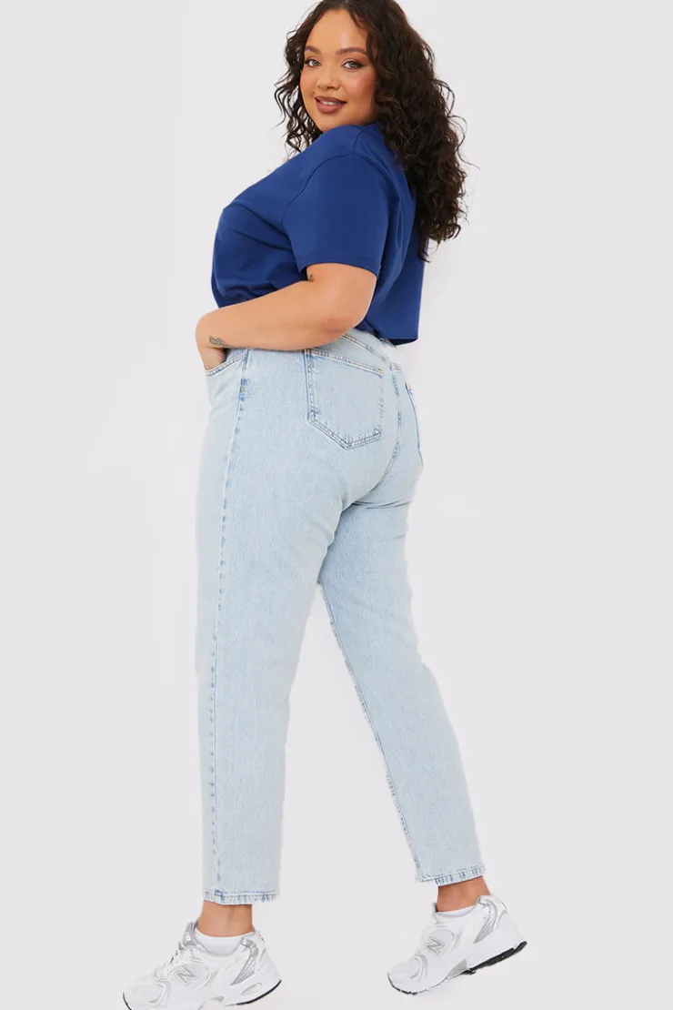 Outlet In the Style Bleach Wash Mom Jean Blue