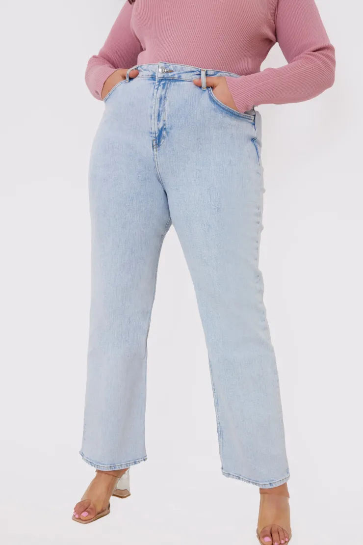 Discount In the Style Bleach Wash Straight Leg Jean Blue