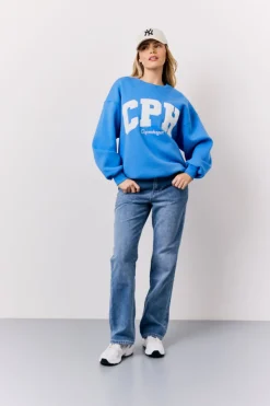 Discount In The Style Borg Graphic Sweater Blue