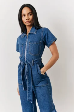 Clearance In The Style Blue Short Sleeve Jumpsuit Denim