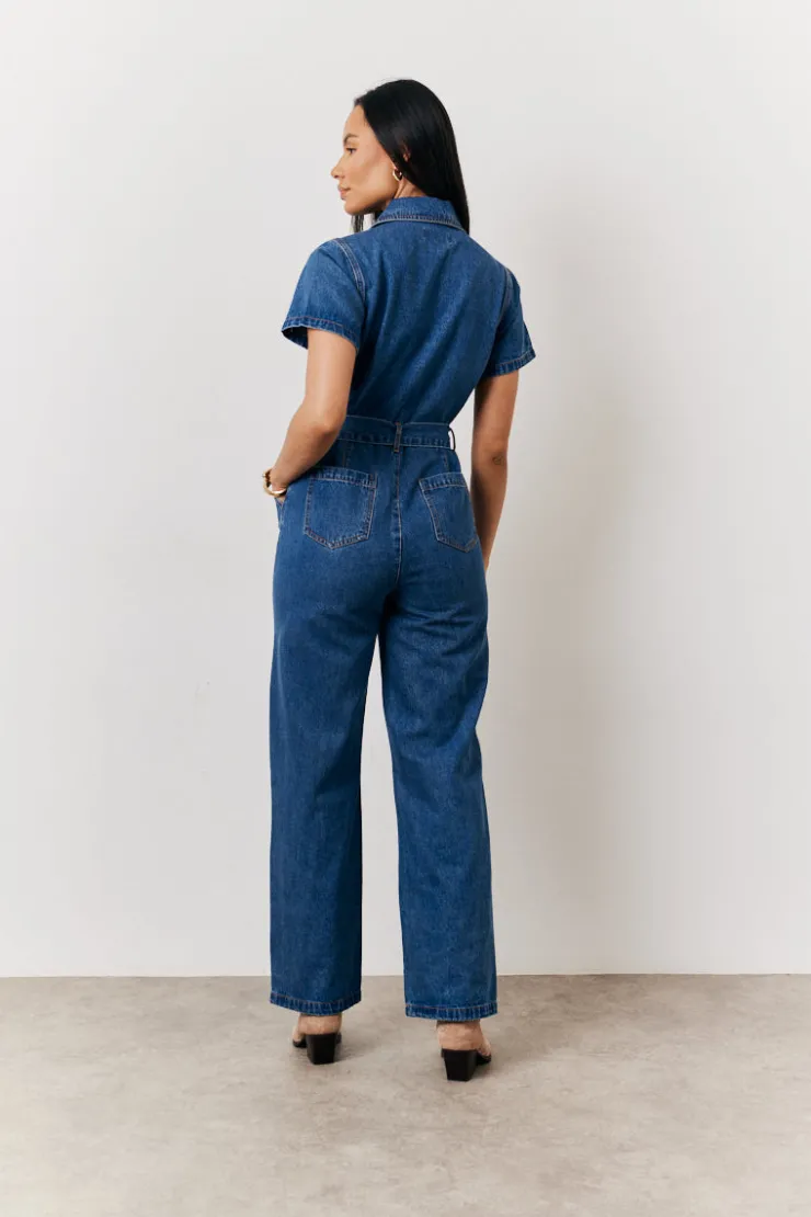 Clearance In The Style Blue Short Sleeve Jumpsuit Denim
