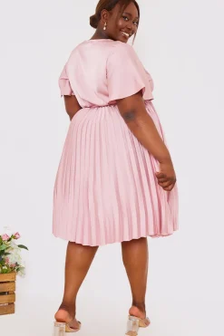Hot In The Style Angel Sleeve Pleated Wrap Midi Dress Blush
