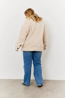 Best In the Style Borg Button Through Jacket with Pockets Cream