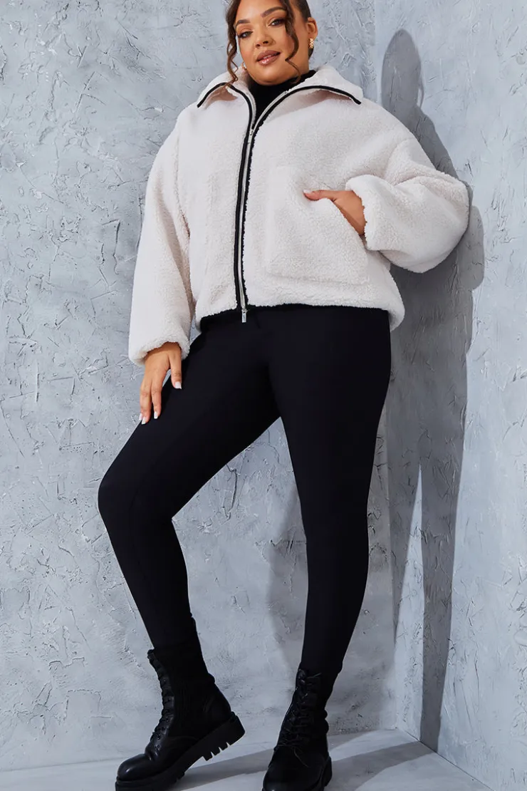 Discount In the Style Borg Contrast Jacket Cream
