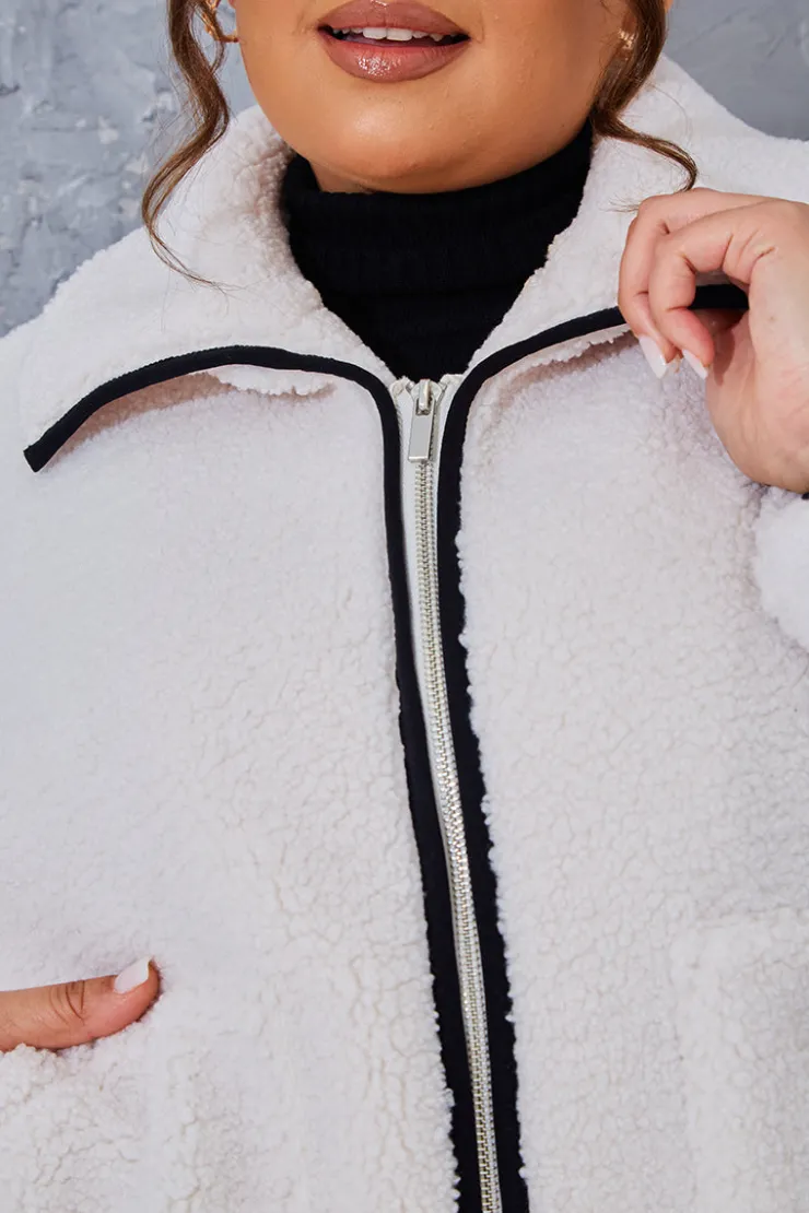 Discount In the Style Borg Contrast Jacket Cream
