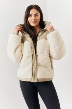In the Style Borg Contrast Puffer Coat Sage