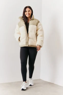 In the Style Borg Contrast Puffer Coat Sage