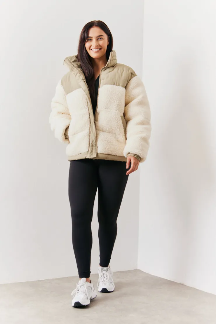 In the Style Borg Contrast Puffer Coat Sage