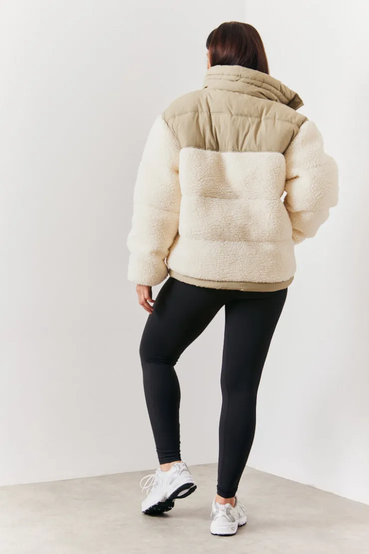 In the Style Borg Contrast Puffer Coat Sage