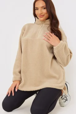 Online In the Style Borg Half Zip Pullover Sweatshirt Stone