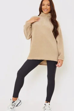 Online In the Style Borg Half Zip Pullover Sweatshirt Stone
