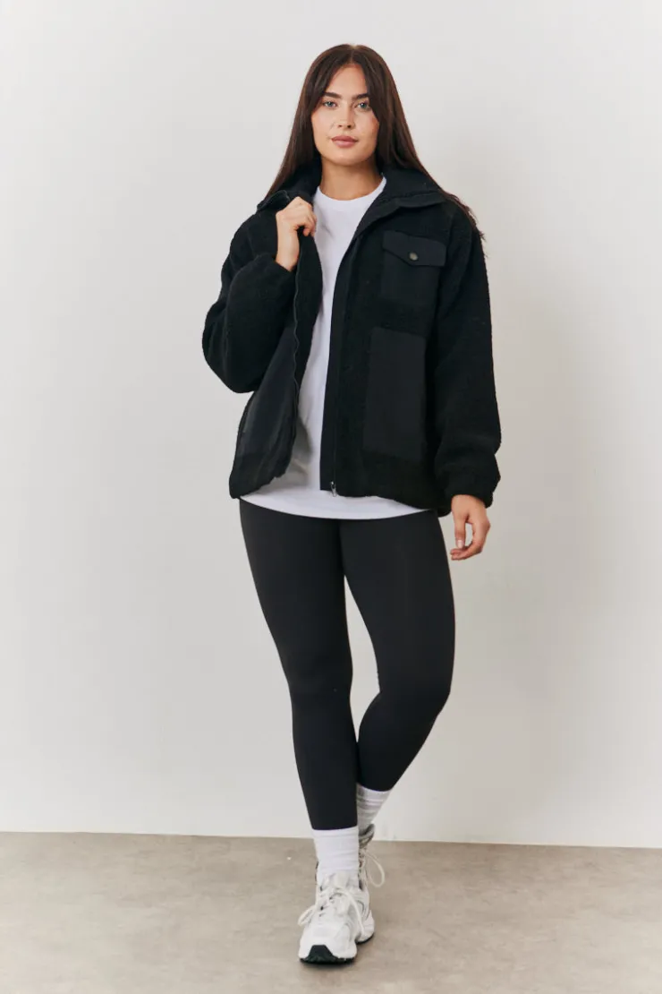 Hot In the Style Borg Jacket With Pocket Detail Black