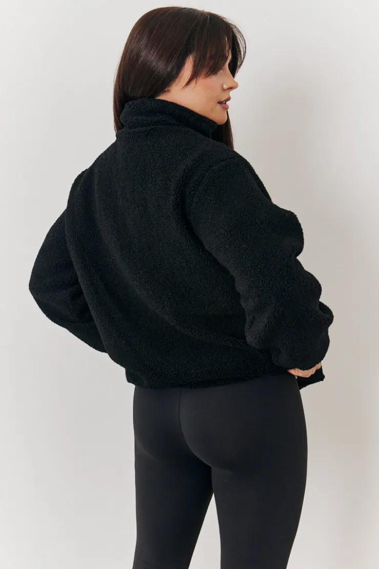 Hot In the Style Borg Jacket With Pocket Detail Black