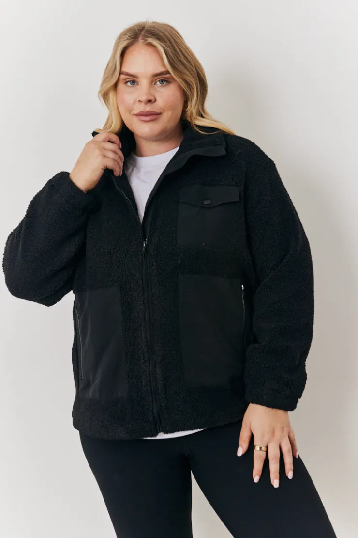 Hot In the Style Borg Jacket With Pocket Detail Black