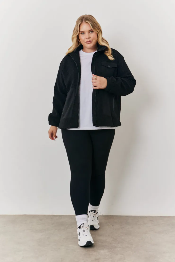 Hot In the Style Borg Jacket With Pocket Detail Black