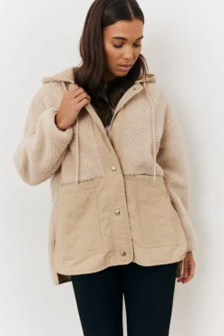 Discount In the Style Borg Patched Quilted Jacket Stone