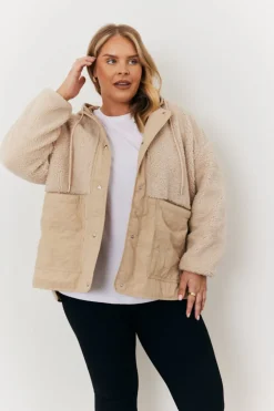Discount In the Style Borg Patched Quilted Jacket Stone