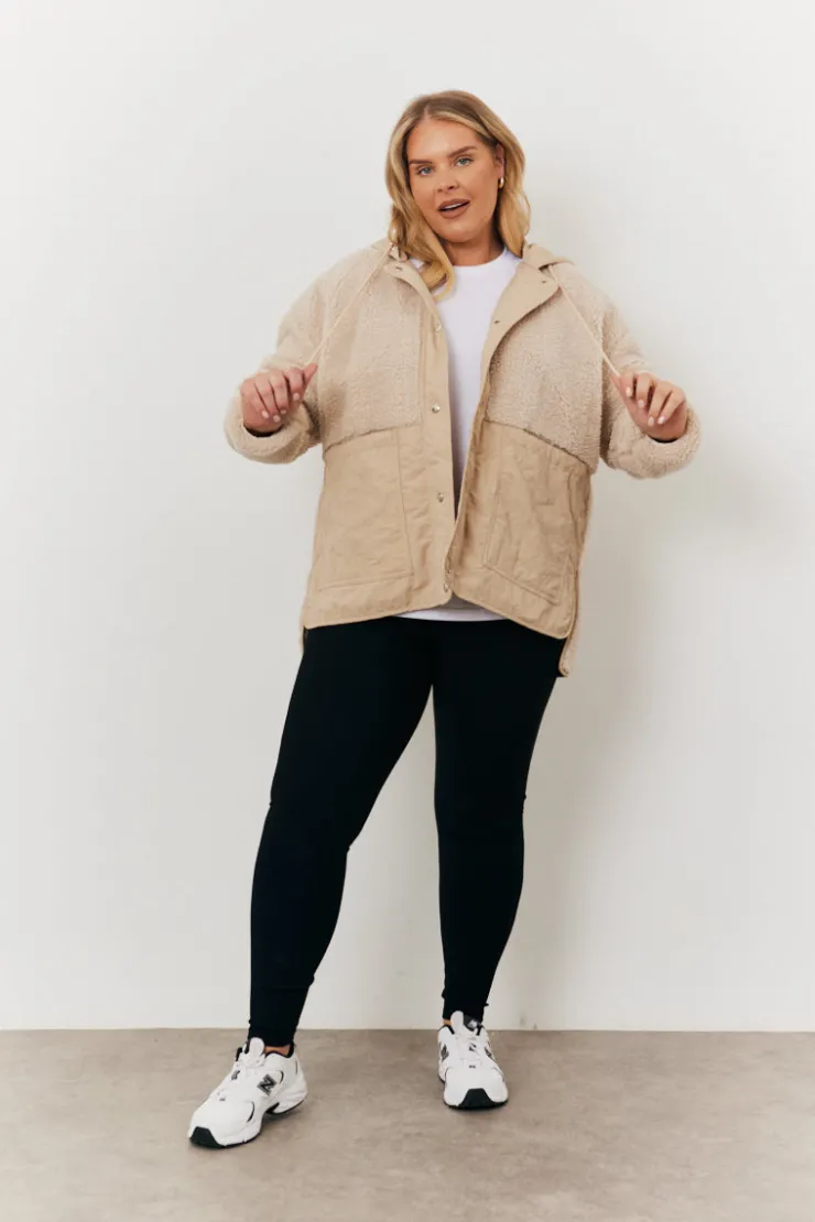 Discount In the Style Borg Patched Quilted Jacket Stone