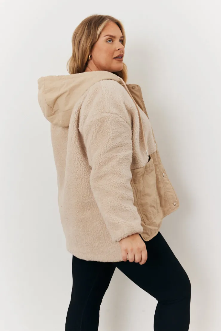 Discount In the Style Borg Patched Quilted Jacket Stone