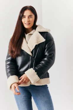 Best In the Style Borg Trim Aviator Jacket Black