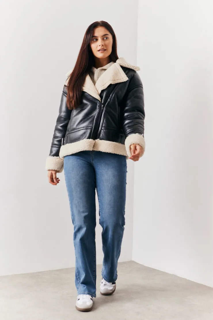 Best In the Style Borg Trim Aviator Jacket Black