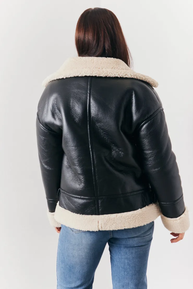 Best In the Style Borg Trim Aviator Jacket Black