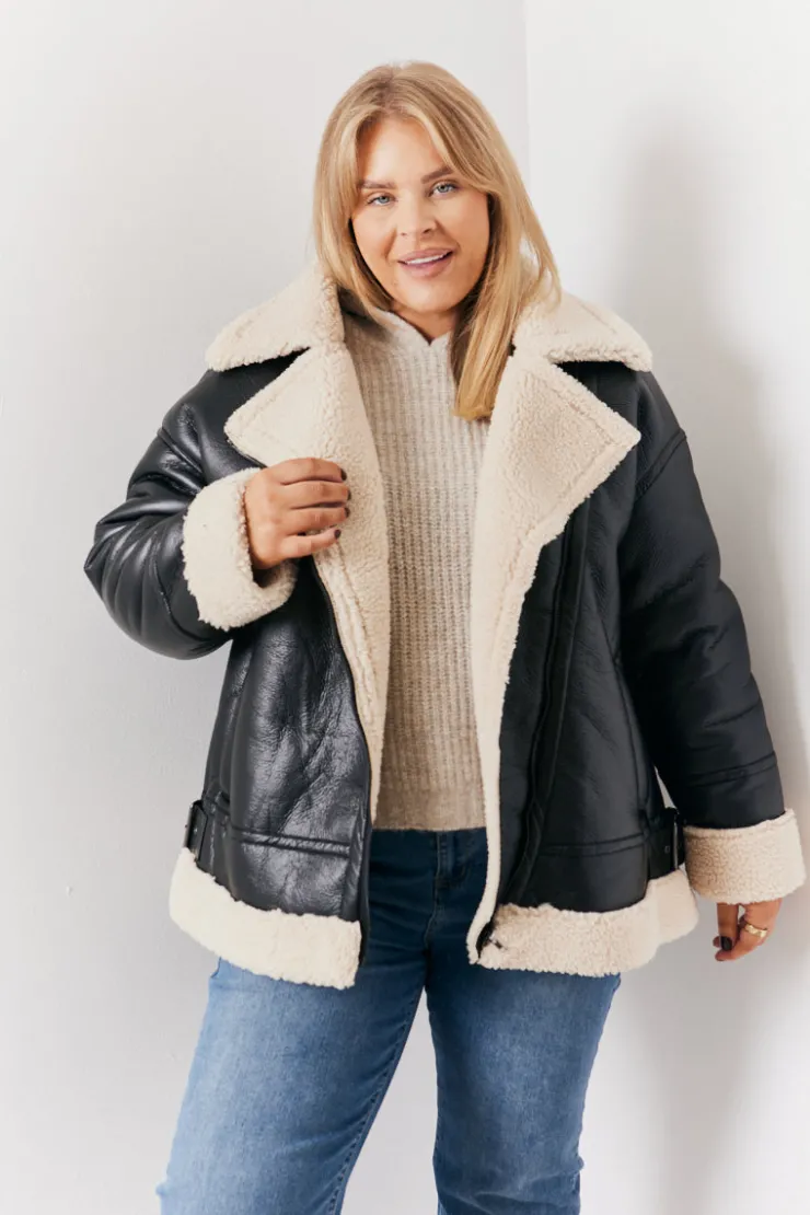 Best In the Style Borg Trim Aviator Jacket Black