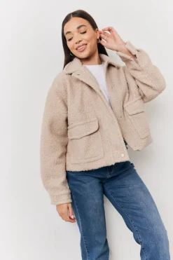 Hot In the Style Boucle Pocket Detail Jacket Oatmeal