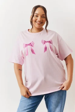 In The Style Bow Motif T-Shirt Light pink