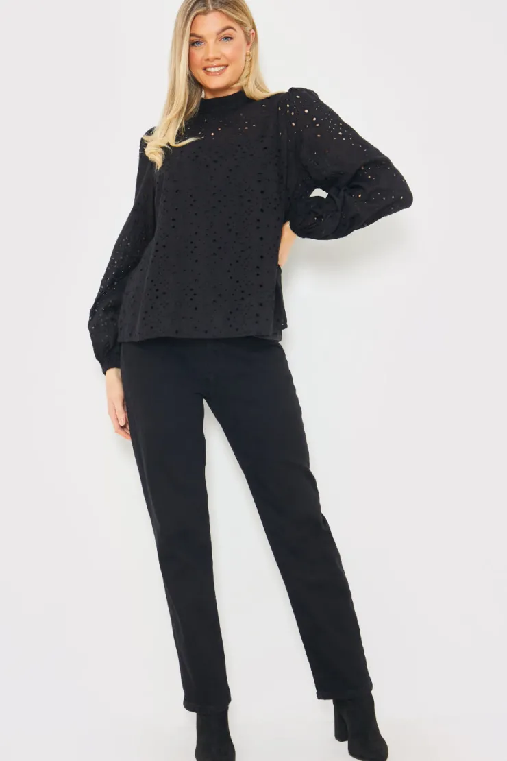 New In the Style Broderie High Neck Blouse