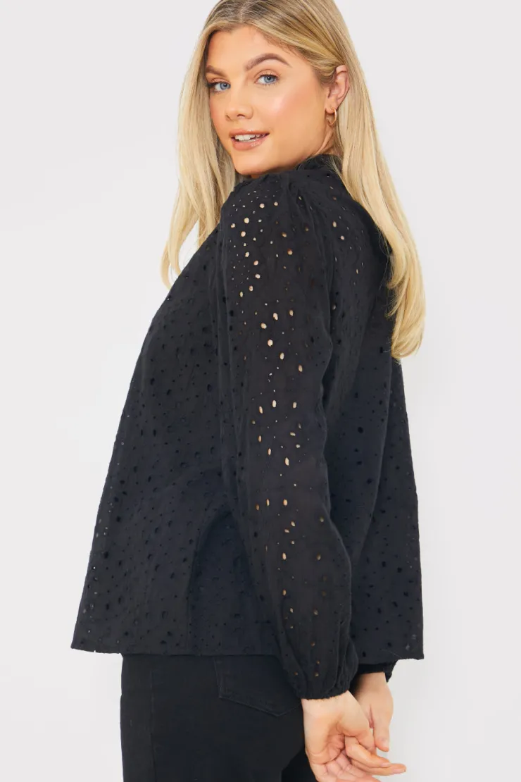 New In the Style Broderie High Neck Blouse