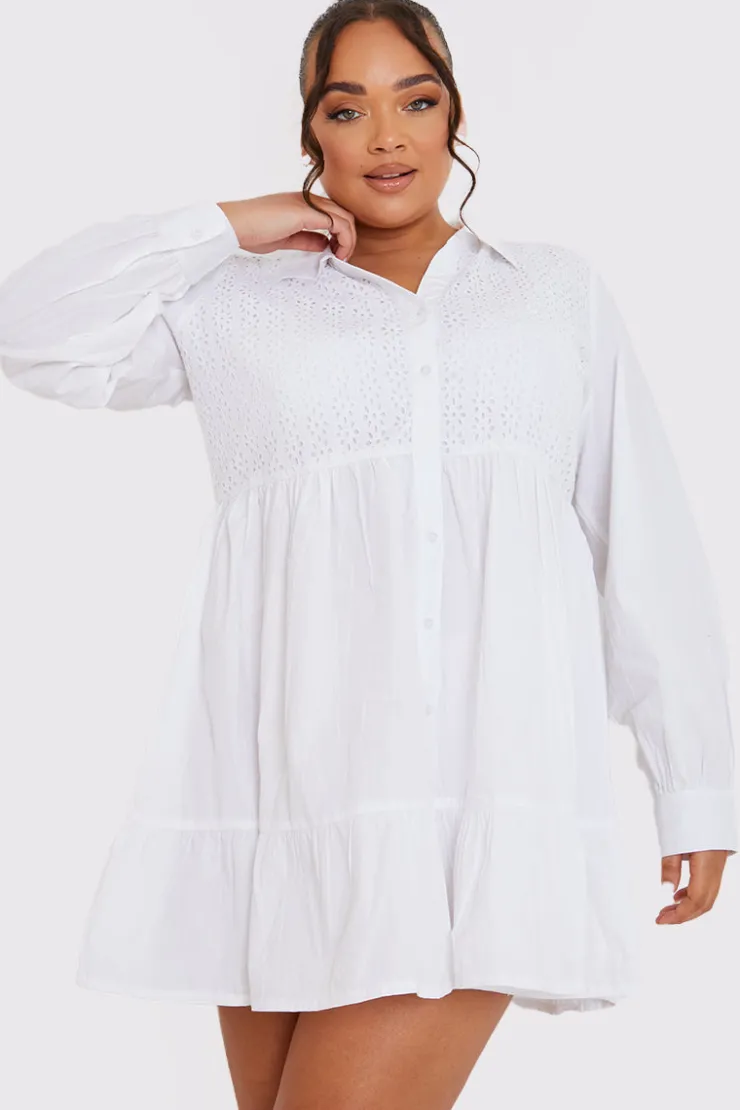 Sale In the Style Broderie Tiered Shirt Dress
