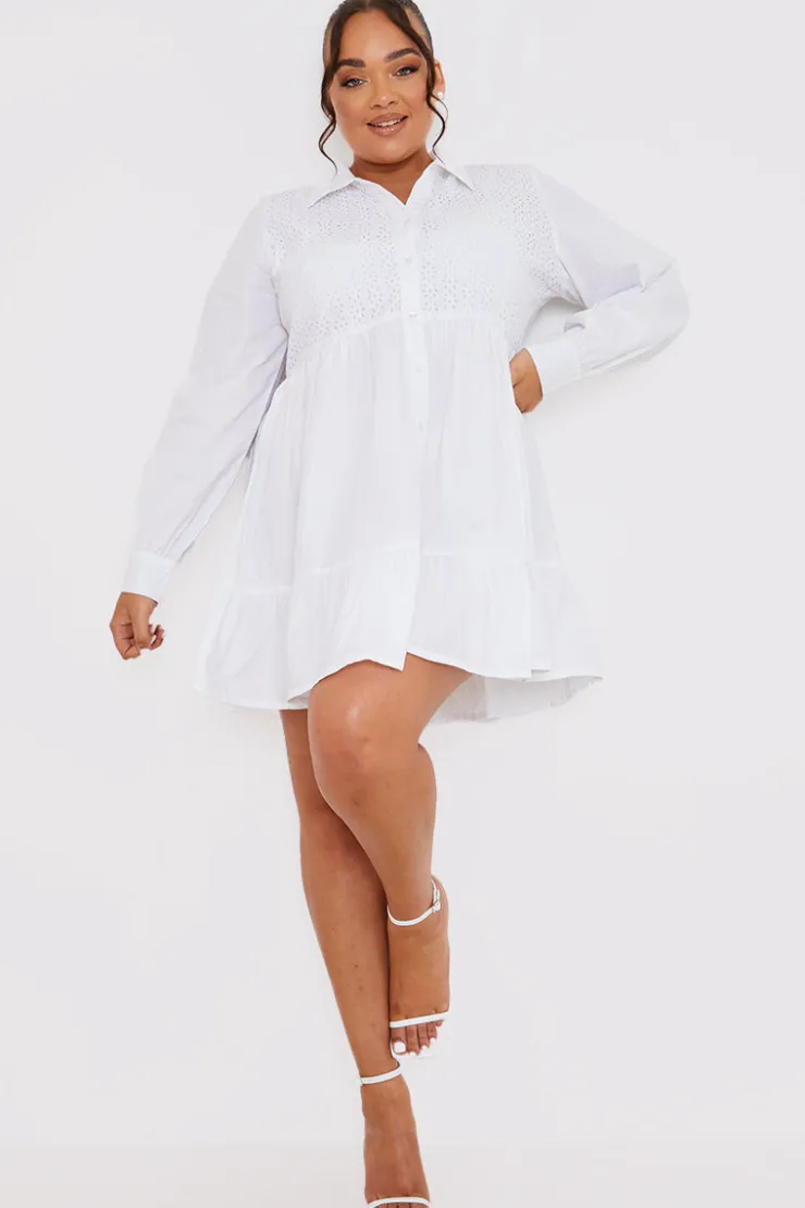 Sale In the Style Broderie Tiered Shirt Dress