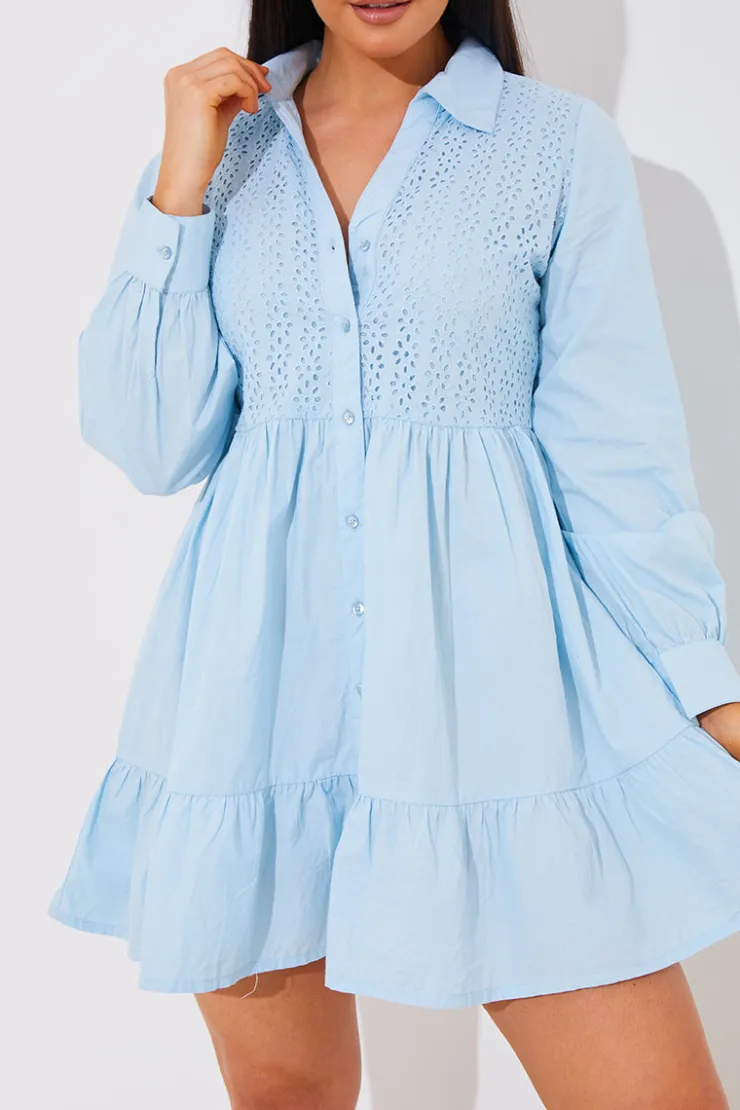 Sale In the Style Broderie Tiered Shirt Dress