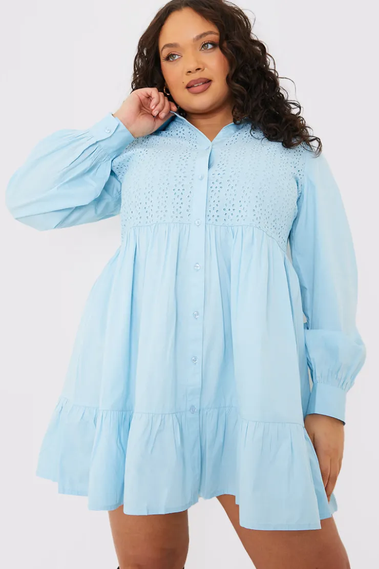 Sale In the Style Broderie Tiered Shirt Dress