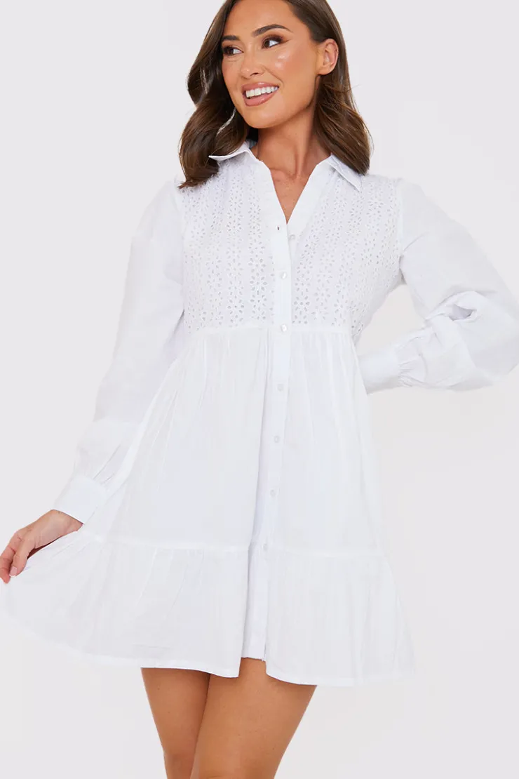 Sale In the Style Broderie Tiered Shirt Dress