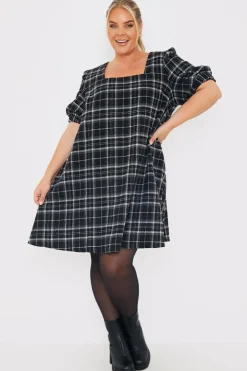 New In the Style Brushed Check Balloon Sleeve Swing Dress