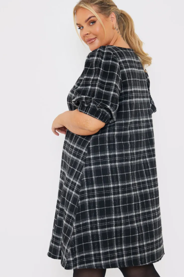 New In the Style Brushed Check Balloon Sleeve Swing Dress