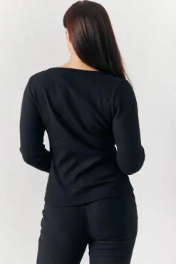 Online In the Style Brushed Rib Asymmetric Co-Ord Top Black