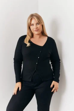 Online In the Style Brushed Rib Asymmetric Co-Ord Top Black