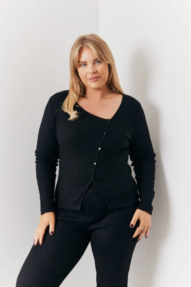 Online In the Style Brushed Rib Asymmetric Co-Ord Top Black