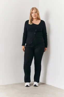Online In the Style Brushed Rib Asymmetric Co-Ord Top Black