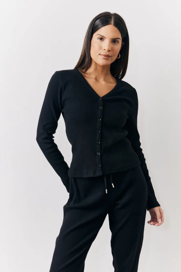 New In The Style Brushed Rib Co Ord Cardigan Black