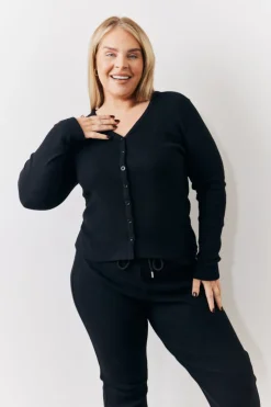 New In The Style Brushed Rib Co Ord Cardigan Black