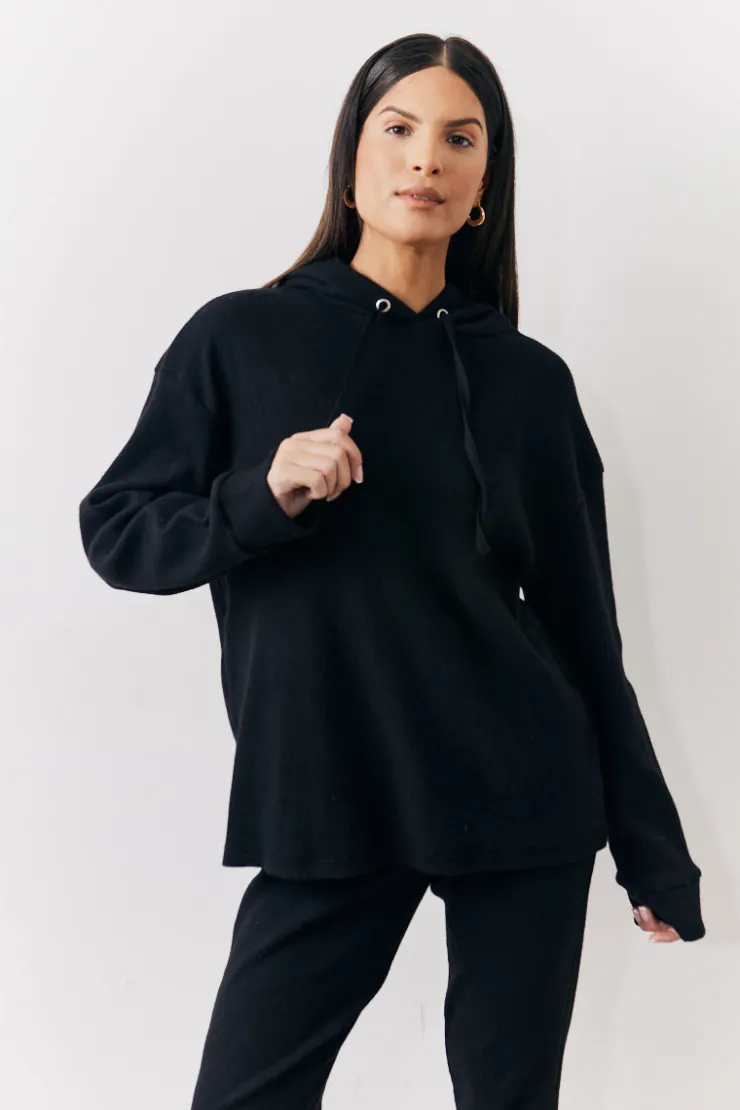 Hot In The Style Brushed Rib Co Ord Hoodie Black