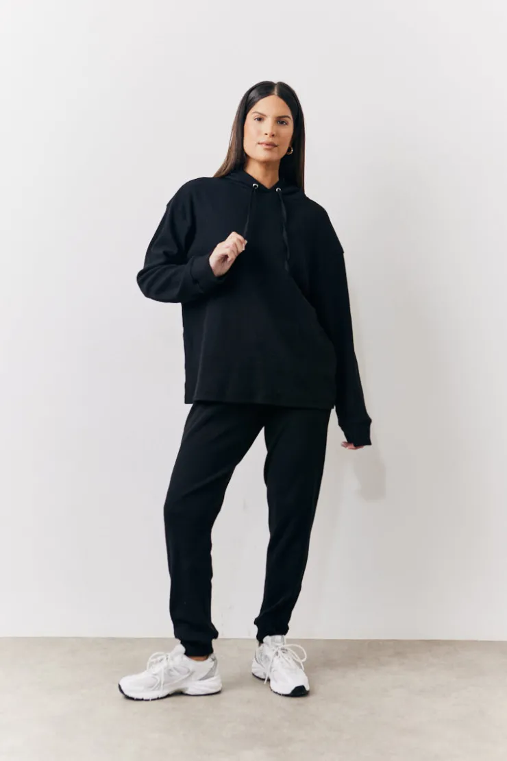 Hot In The Style Brushed Rib Co Ord Hoodie Black